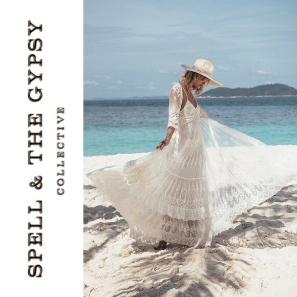 Spell & the Gypsy Bride Canyon Moon Mesh Duster Kimono Cape Robe White XS b199 - Picture 12 of 16